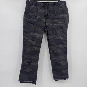 Democracy Jeans Women 8 Faded Black Camo Ab Technology Cropped Stretch Raw Hem